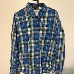 Abercrombie & Fitch Men's Blue and Green Checkered Shirt